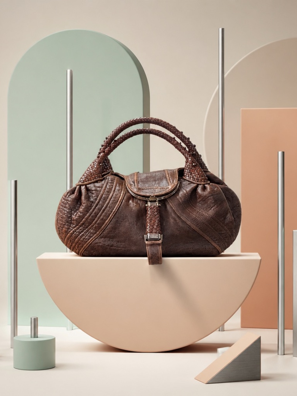 Fendi Brown Braided-Handle Leather Shoulder Bag